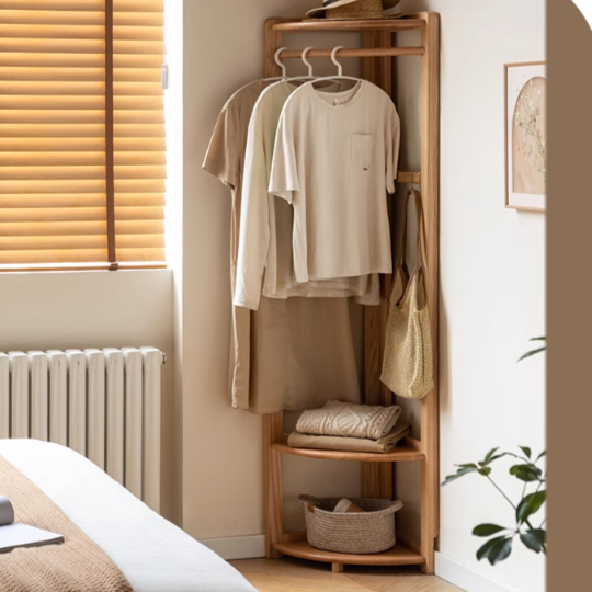solid wood hanger Nordic coat rack floor modern minimalist oak small ...