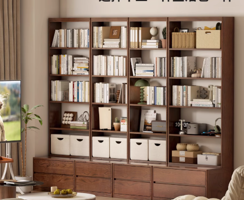 Oak Solid Wood Wall-To-Wall With Seat Combined Bookshelf<