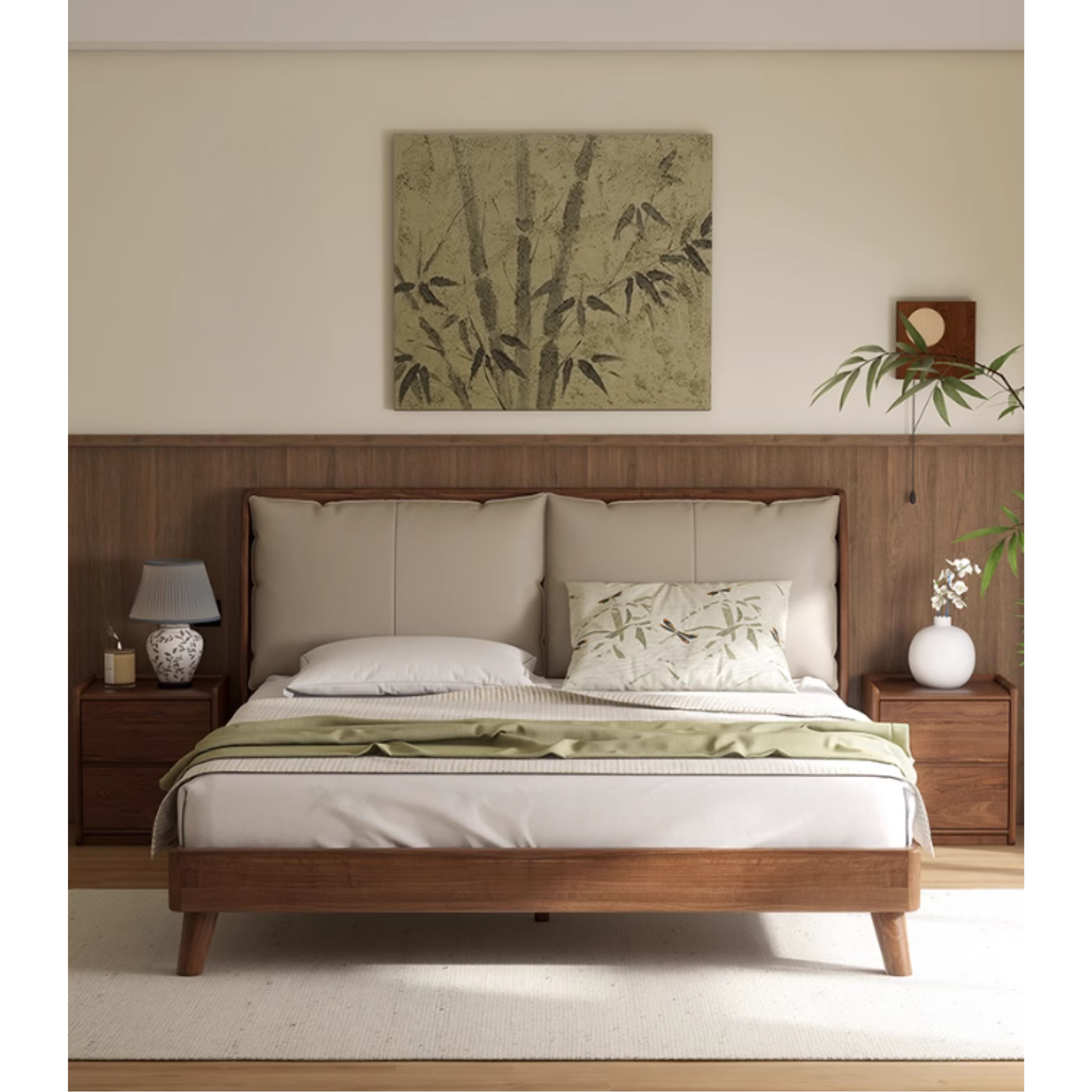 Black Walnut solid wood Leather,Technology cloth Bed