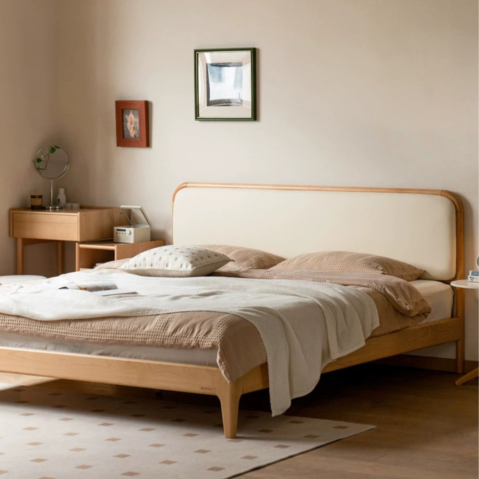 Вeech solid wood European, Organic Leather bed