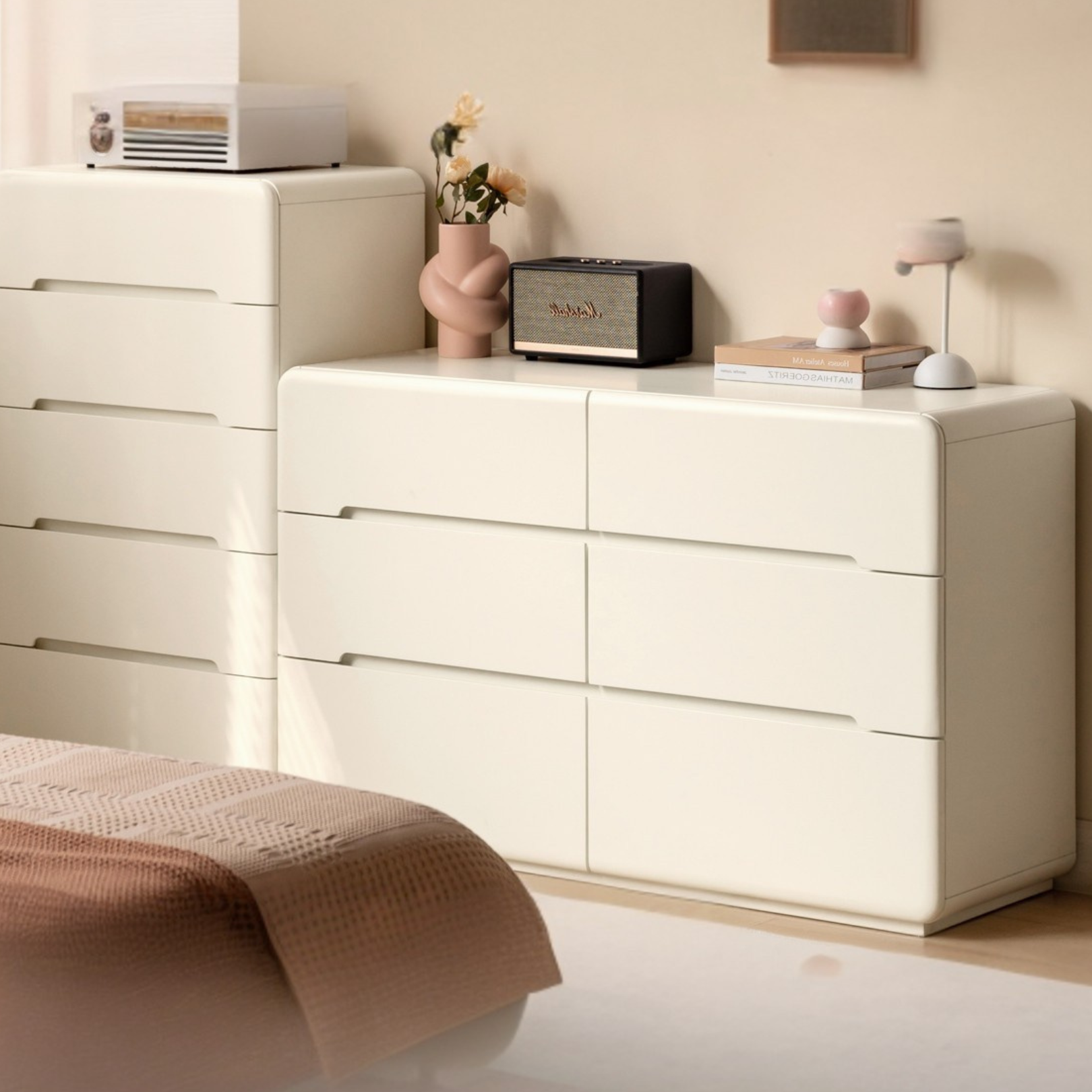 Poplar Solid Wood Storage Cream drawer dresser)