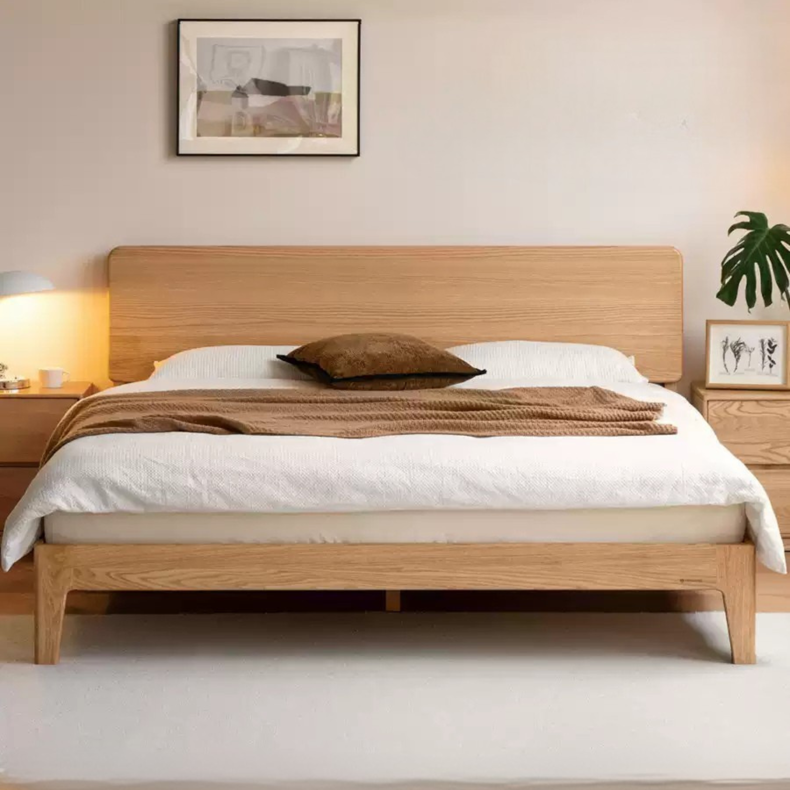 Oak solid wood high head board bed