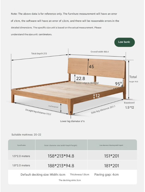 Oak solid wood high head board bed