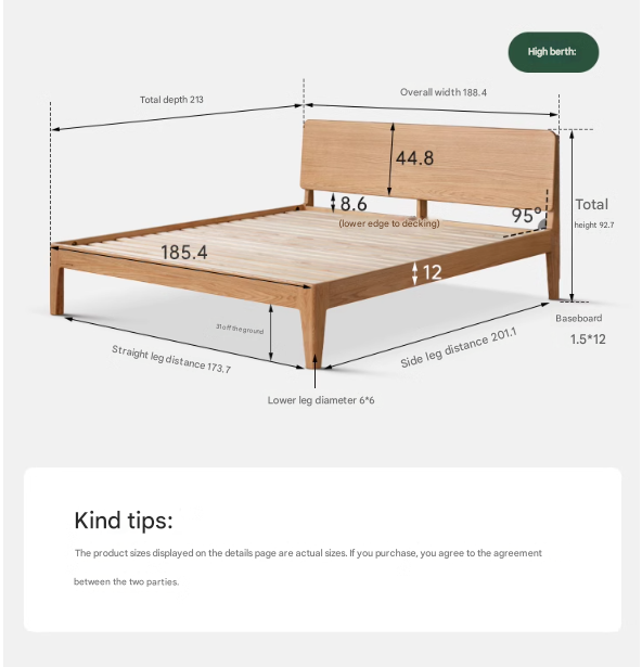 Oak solid wood high head board bed