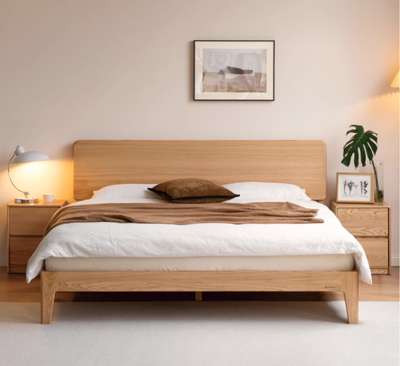 Oak solid wood high head board bed