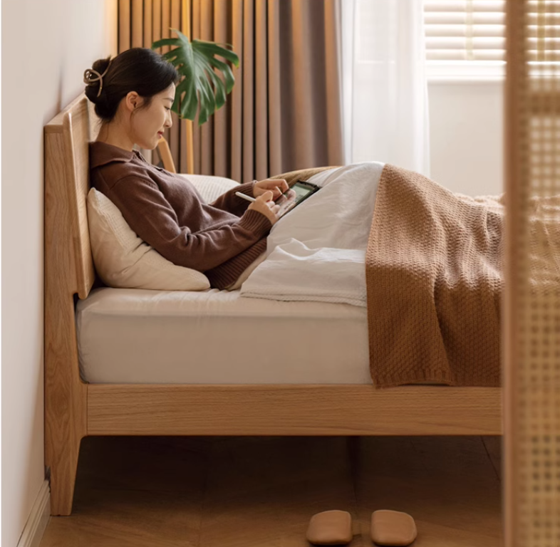 Oak solid wood high head board bed