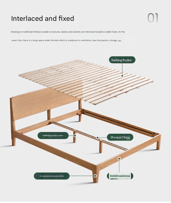 Oak solid wood high head board bed