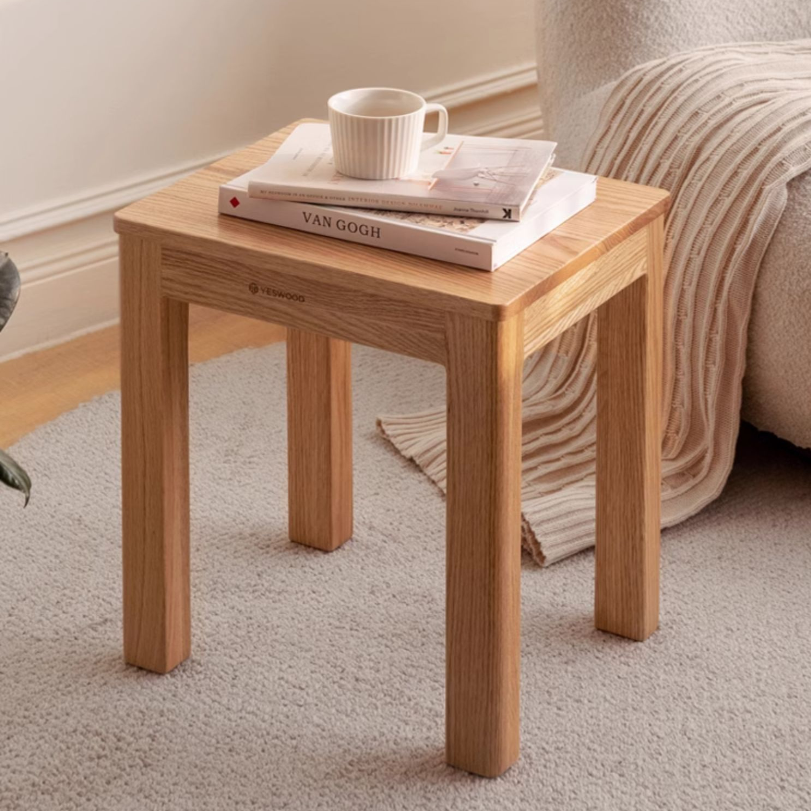 4 pcs set Oak Solid Wood Nordic Square Stool