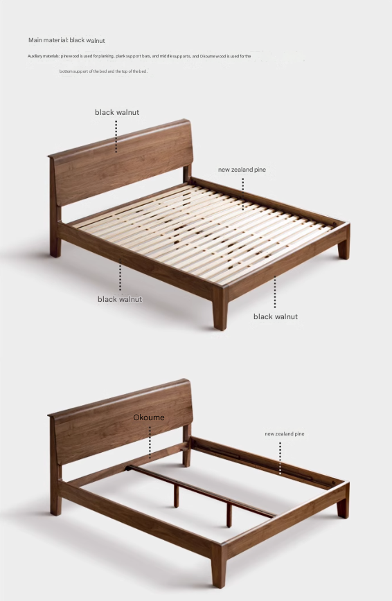 Black Walnut Ach Solid wood bed Nordic modern