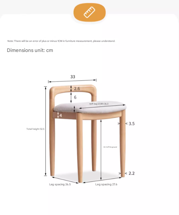 Beech solid wood makeup stool: