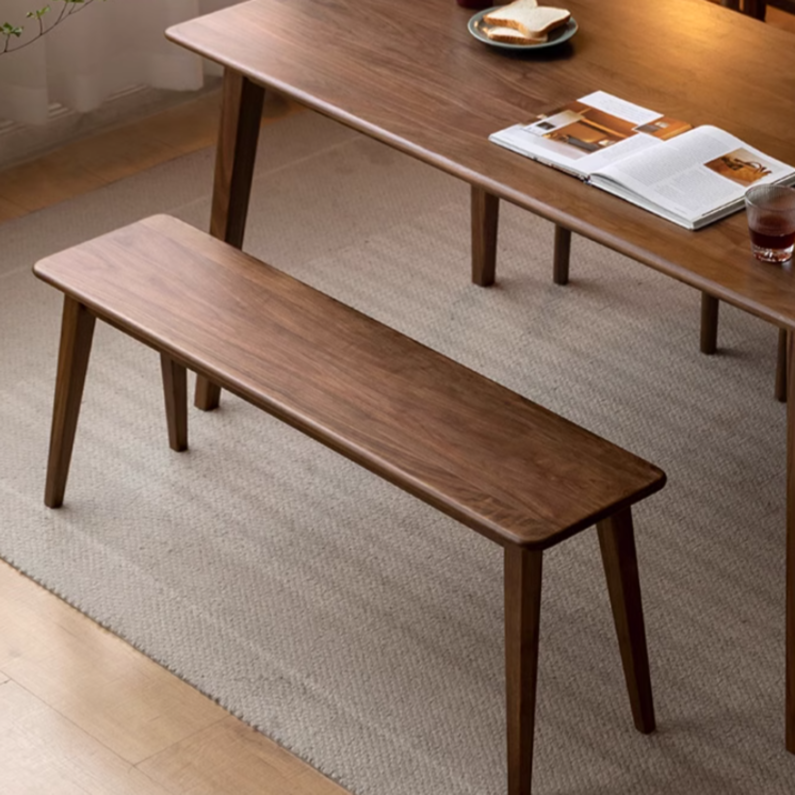 Black Walnut, Sandalwood Solid Wood Modern Long Bench