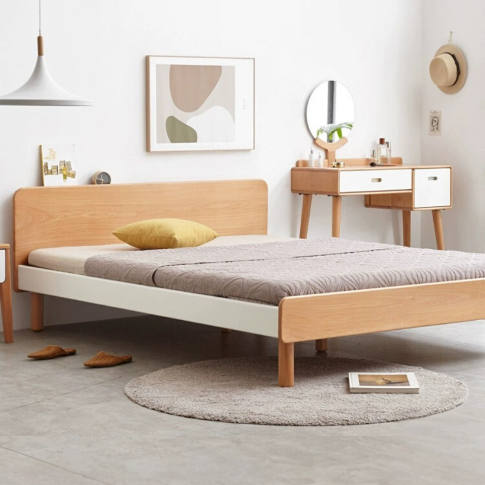 European Beech Solid Wood Modern Double Bed