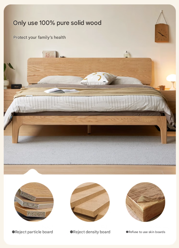 Oak solid wood,Rubber wood bed modern Nordic