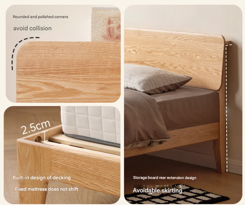 Oak solid wood,Rubber wood bed modern Nordic