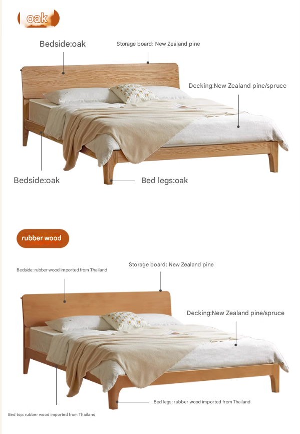 Oak solid wood,Rubber wood bed modern Nordic