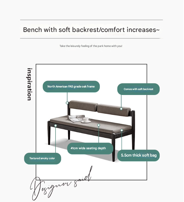 Oak Solid Wood Bench With Backrest