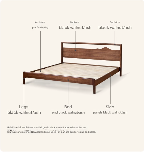 Black walnut, Ash solid wood bed