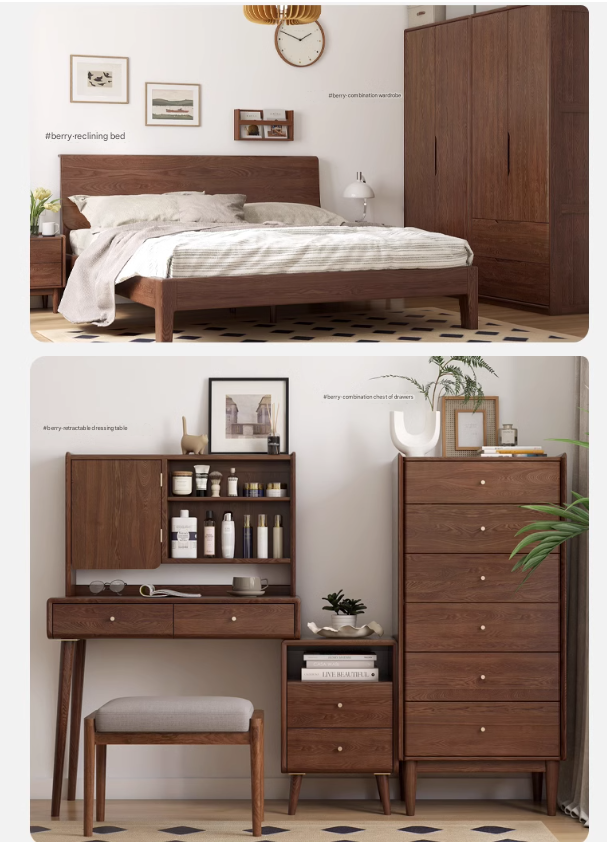 Ash, Oak solid wood bed Nordic modern simple bed