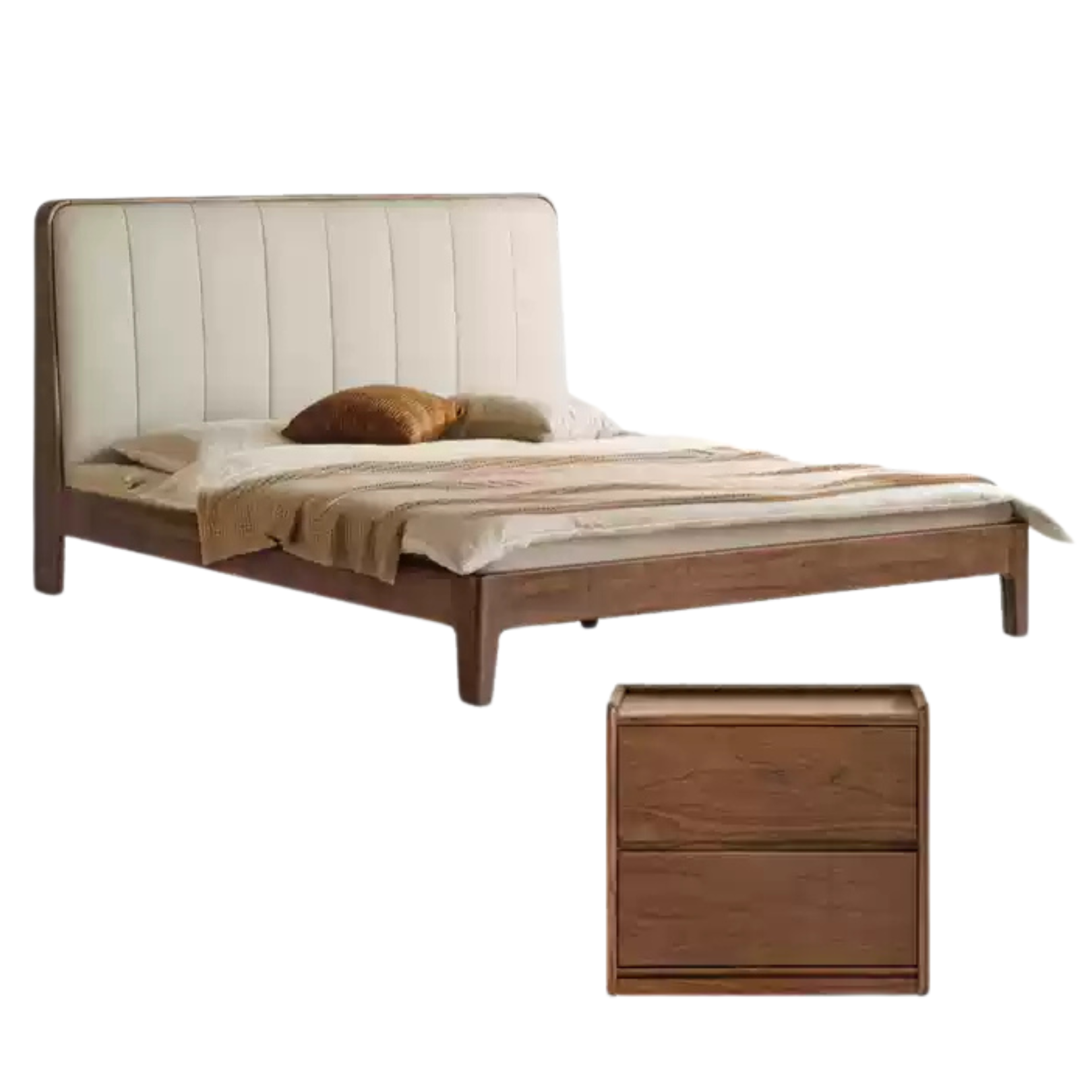 Black walnut solid wood bed leather soft bed with socket