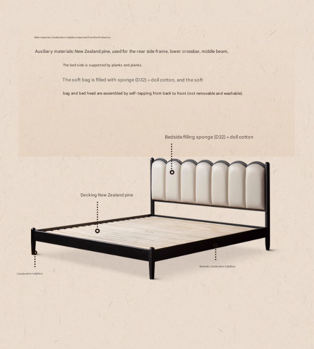 Rubber wood, Poplar Solid Wood Bed French Retro Style Black Harp Bed
