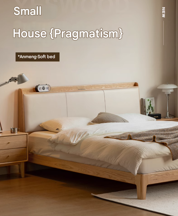 Oak solid Wood Technology Cloth Modern and Simple Bed