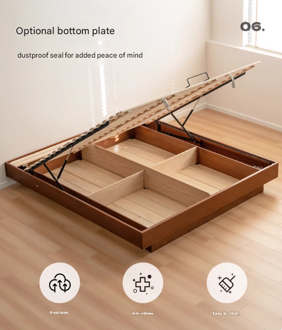 Poplar Solid Wood Retro Platform Box Bed, Headboard-Free Bed with light