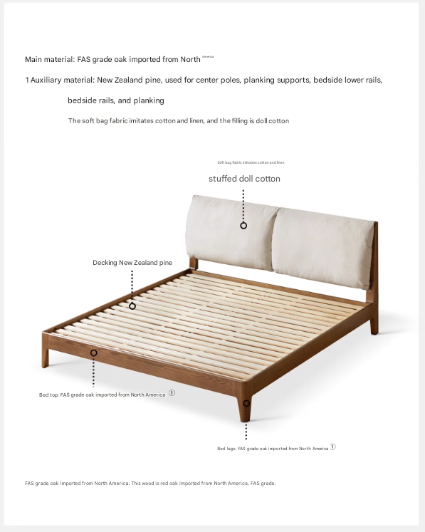 Oak Solid Wood Simple Fabric Soft Package Bed