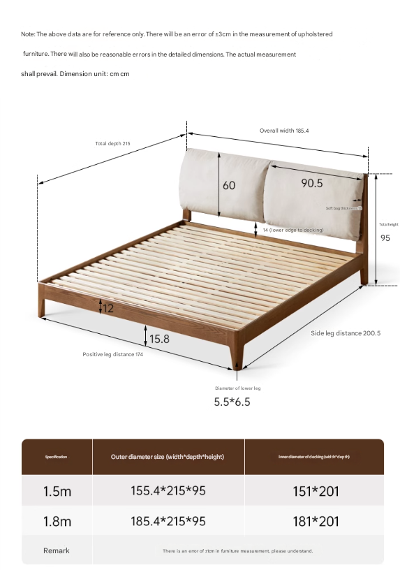 Oak Solid Wood Simple Fabric Soft Package Bed