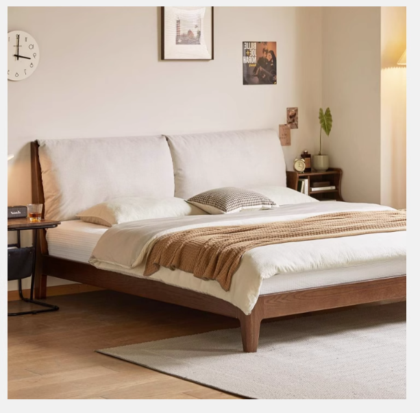 Oak Solid Wood Simple Fabric Soft Package Bed