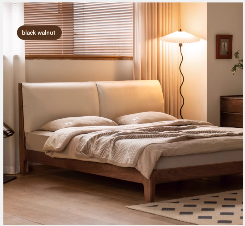 Oak Solid Wood Simple Fabric Soft Package Bed