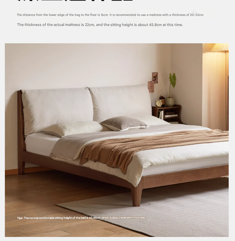 Oak Solid Wood Simple Fabric Soft Package Bed