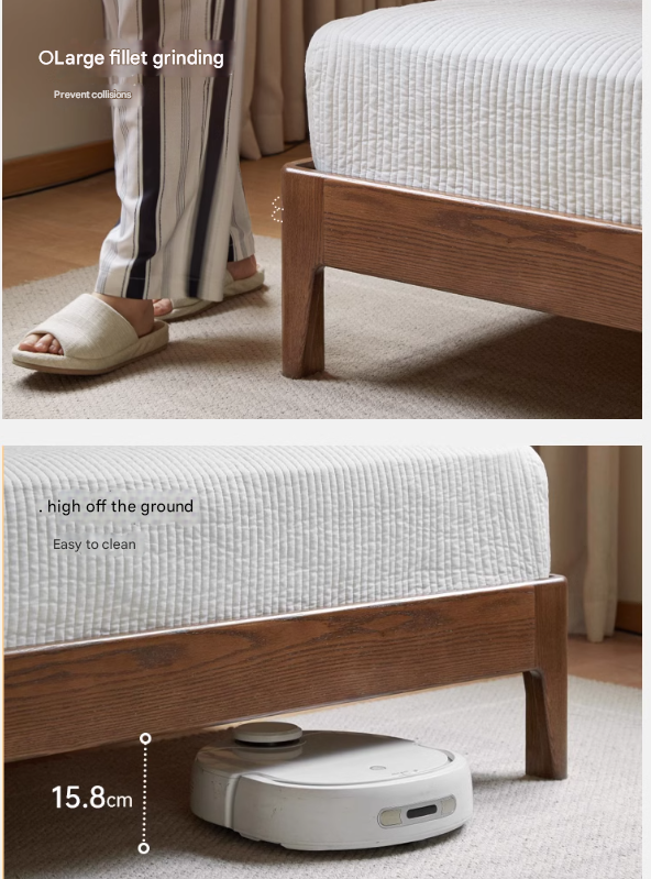 Oak Solid Wood Simple Fabric Soft Package Bed