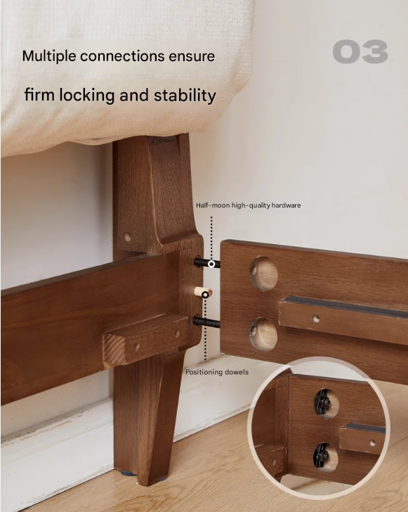 Oak Solid Wood Simple Fabric Soft Package Bed