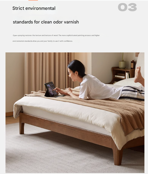 Oak Solid Wood Simple Fabric Soft Package Bed