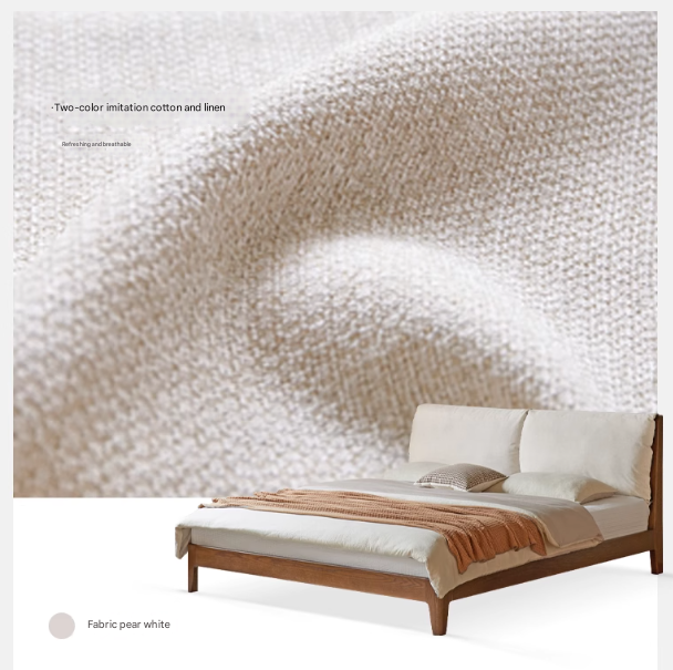 Oak Solid Wood Simple Fabric Soft Package Bed