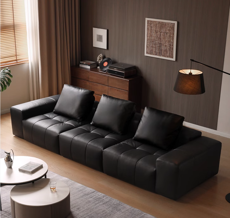 Genuine leather italian minimalist first-layer cowhide black pixel module sofa