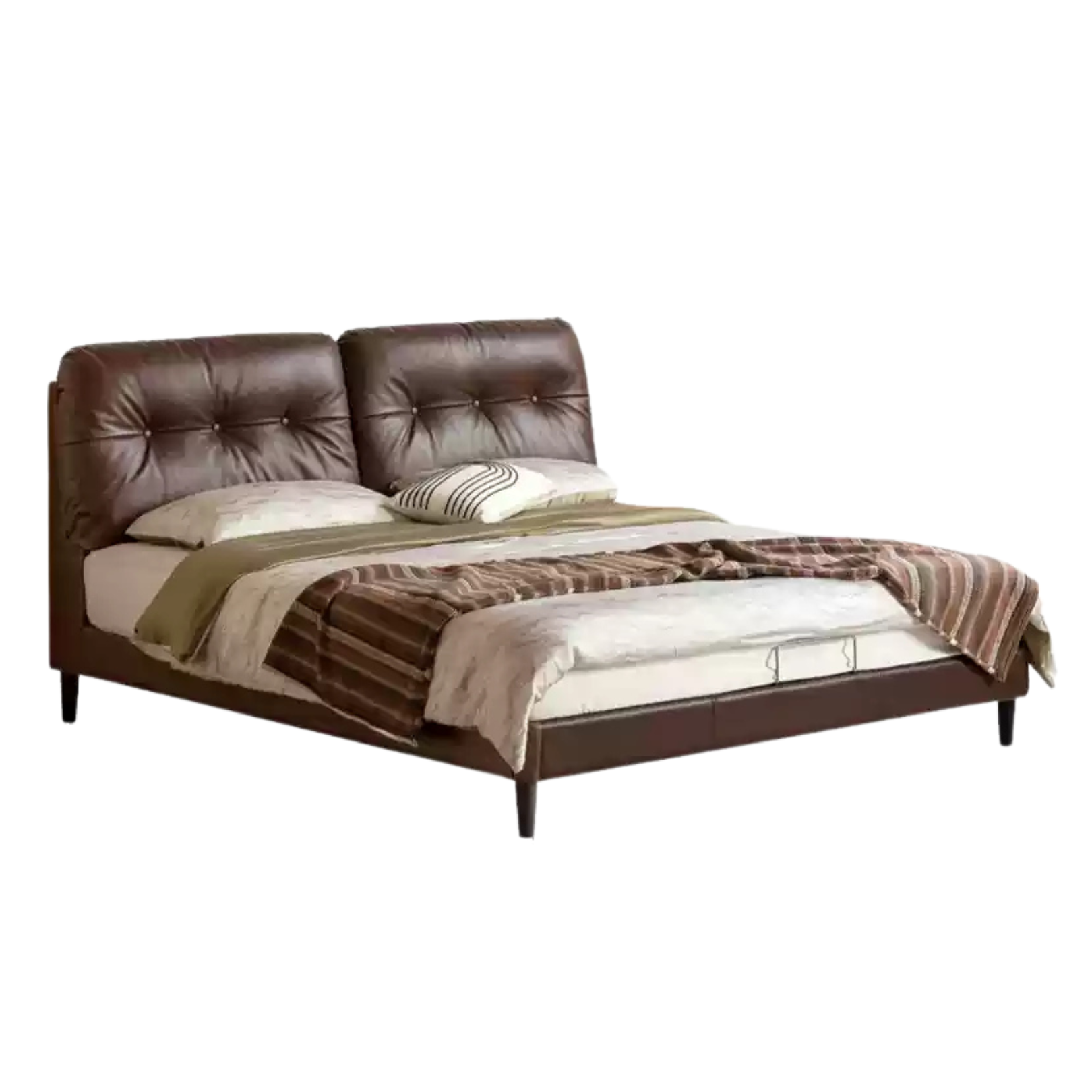 Genuine Leather Art Deco Tufted Platform Bed