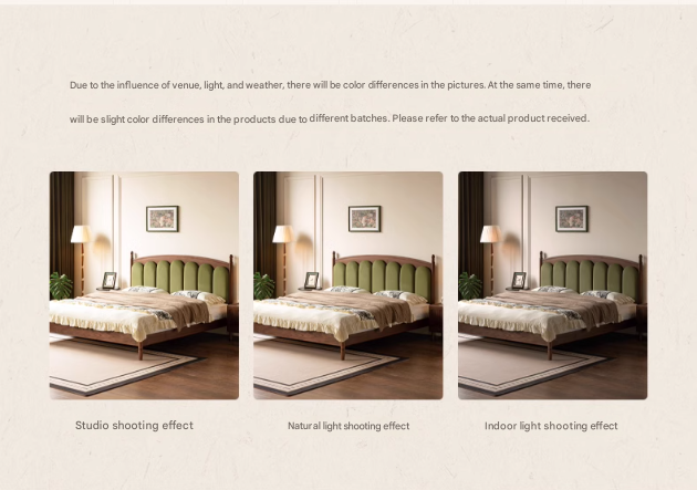 Black Walnut, Oak Solid Wood French Style Leather Bed with Retro Soft Headboard