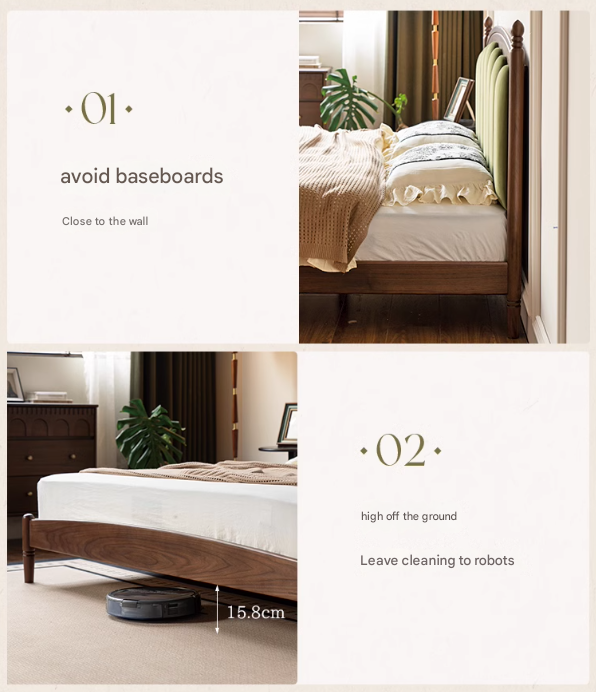 Black Walnut, Oak Solid Wood French Style Leather Bed with Retro Soft Headboard