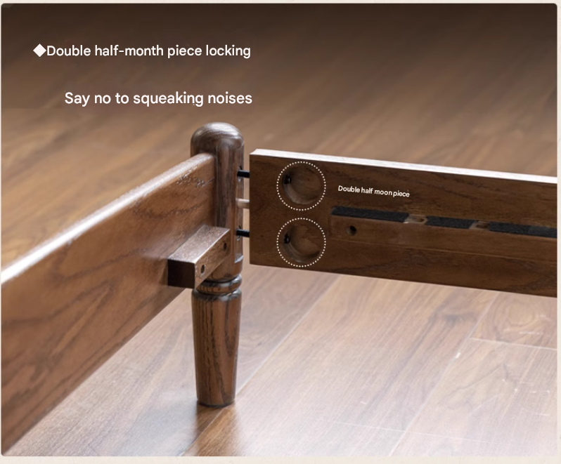 Black Walnut, Oak Solid Wood French Style Leather Bed with Retro Soft Headboard