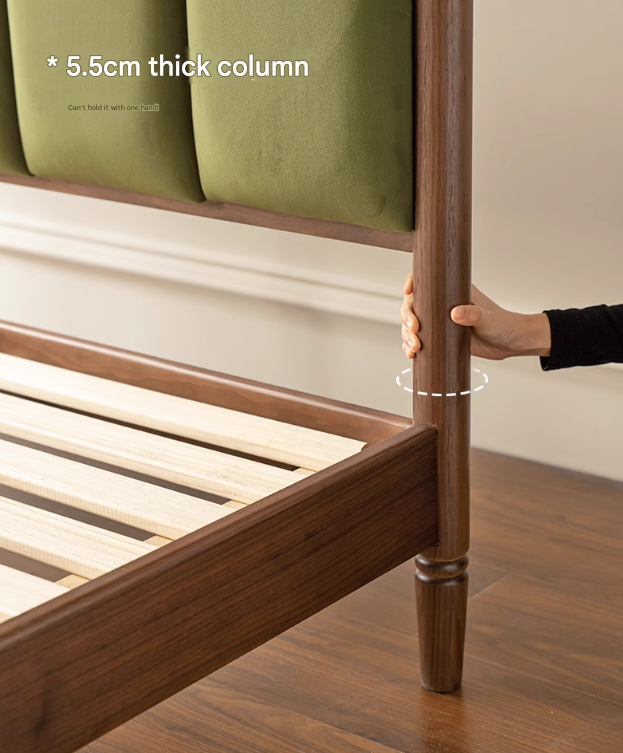 Black Walnut, Oak Solid Wood French Style Leather Bed with Retro Soft Headboard