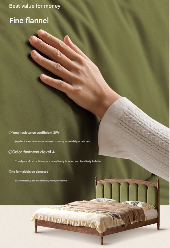 Black Walnut, Oak Solid Wood French Style Leather Bed with Retro Soft Headboard