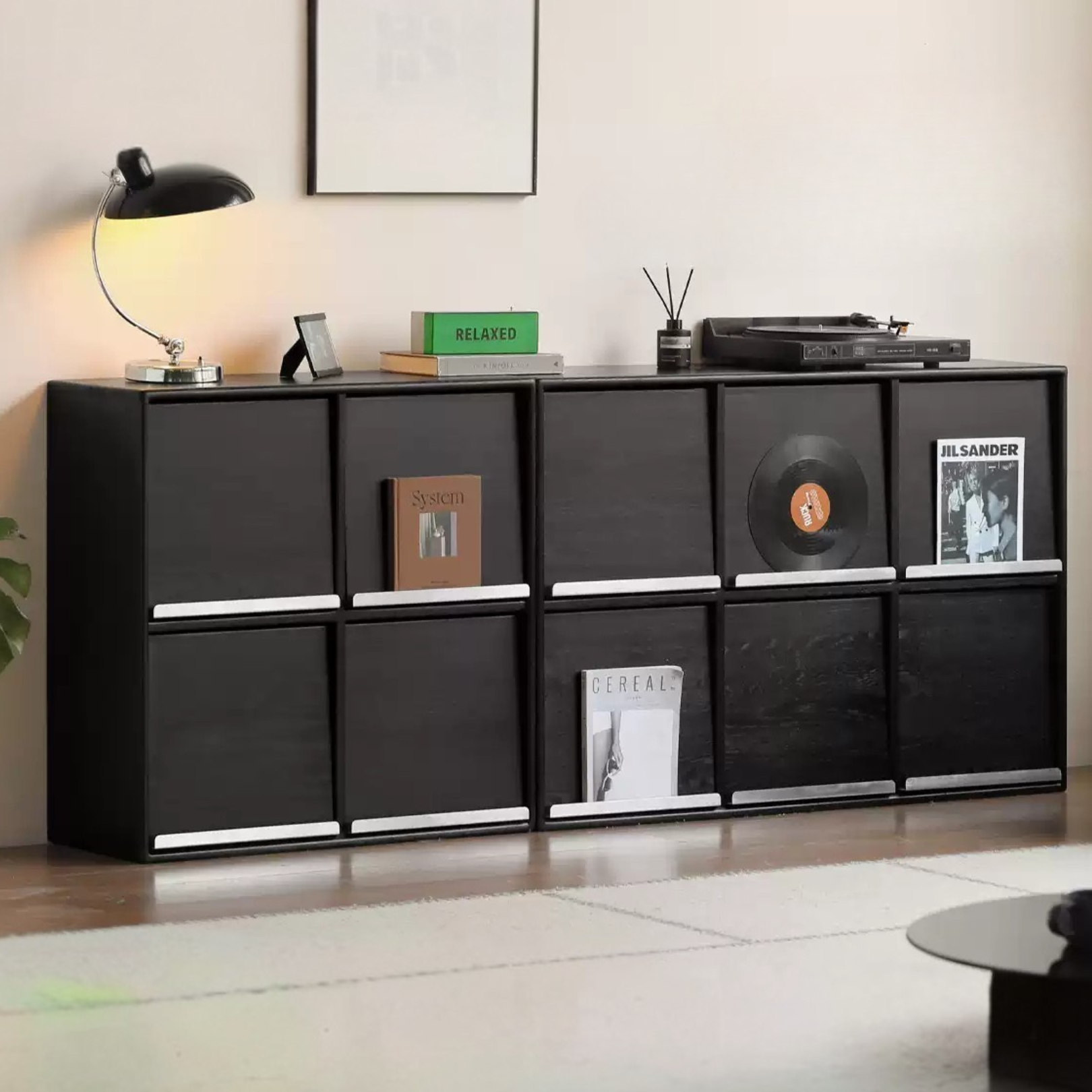 Oak Solid Wood Black Storage Combination Module Cabinet