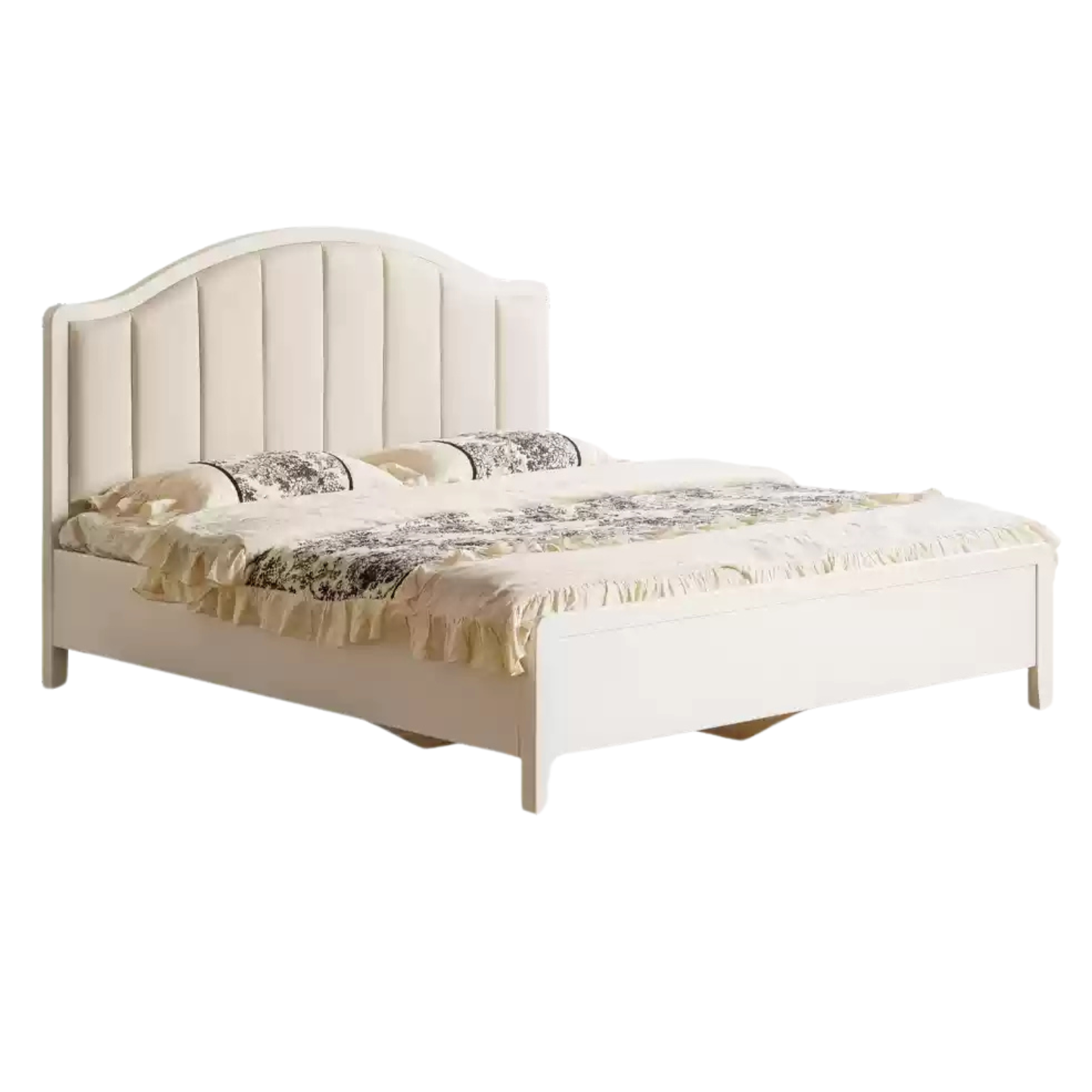 Rubber Solid Wood Arched Channel-Tufted Upholstered Storage Bed, Cream