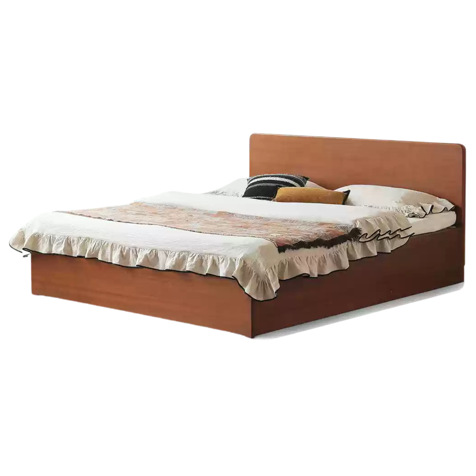 Poplar Solid Wood Storage Bed with Flat Panel Headboard