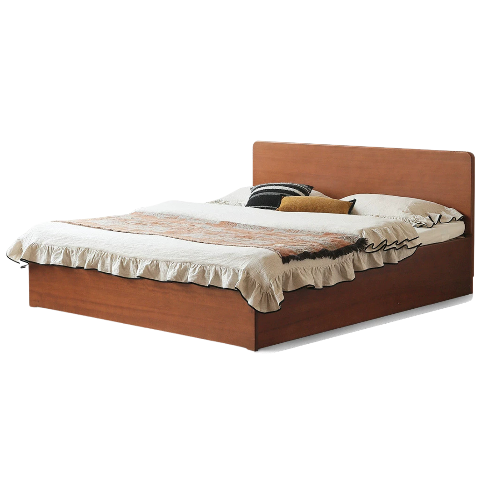 Poplar Solid Wood Storage Bed with Flat Panel Headboard