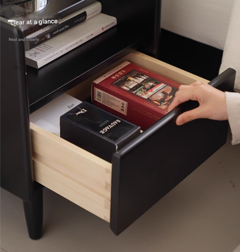 Rubber Solid Wood Modern Black Nightstand