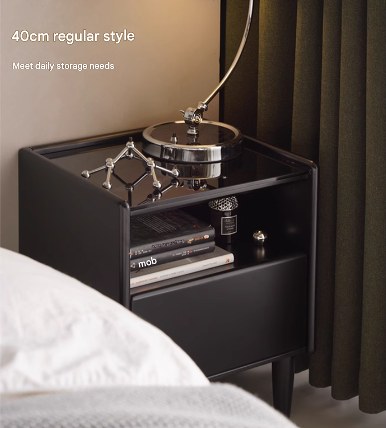 Rubber Solid Wood Modern Black Nightstand