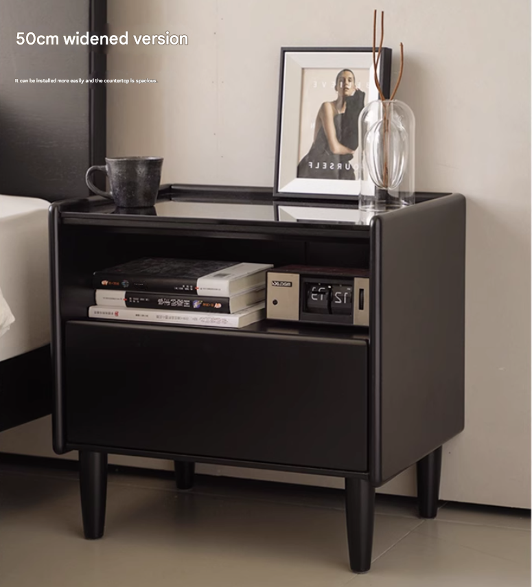 Rubber Solid Wood Modern Black Nightstand
