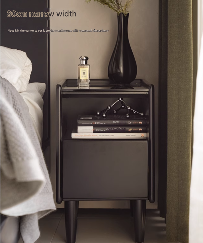 Rubber Solid Wood Modern Black Nightstand
